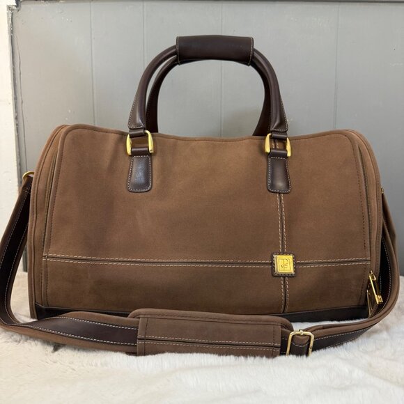 Vtg Diane von Furstenberg Brown Travel Bag Adjustable Strap W/ Brass Hardware - Picture 1 of 13
